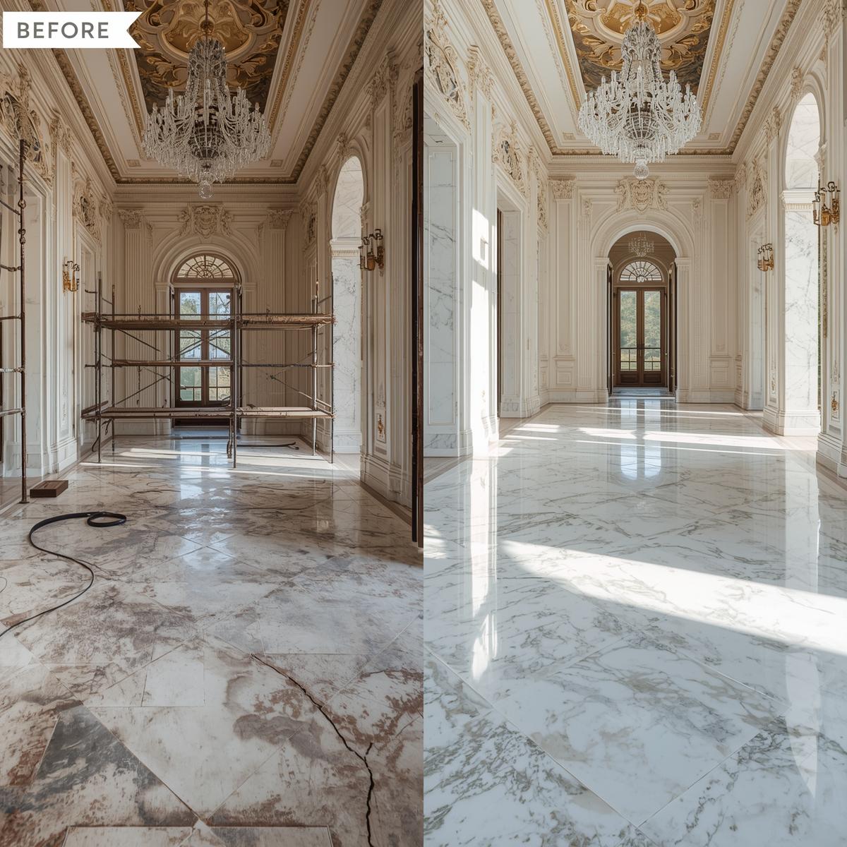 inside villa marble restoration before and after image