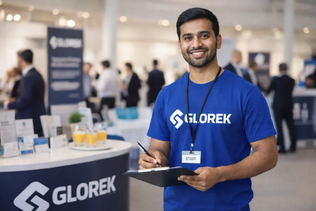 Highly trained Glorek hospitality staff providing professional table service and guest support at a luxury hotel in Dubai.