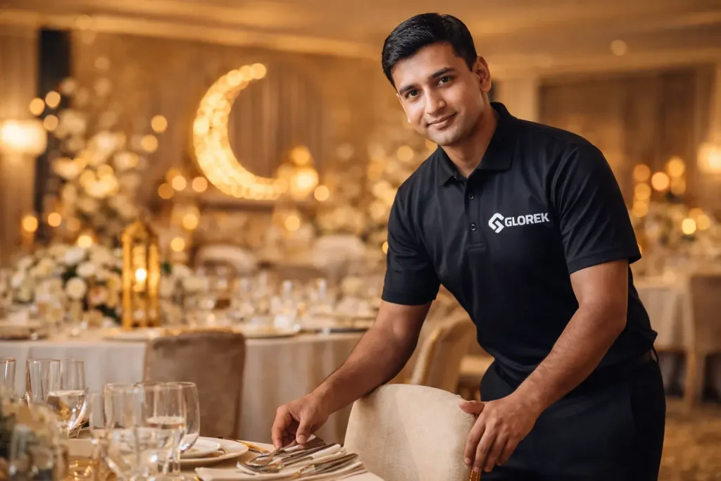 Professional Ramadan hospitality manpower for Iftar and Suhoor events, providing servers and waiters for hotels and malls in KSA and UAE.