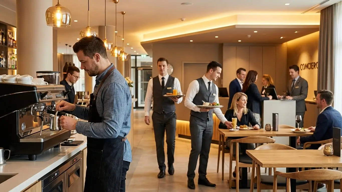 Professional hospitality manpower including baristas, waiters, and service staff for hotels and restaurants